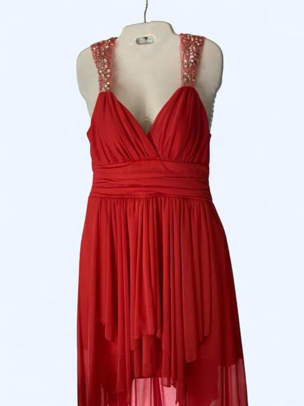 B. Darlin Red Beaded Halter Dress with beaded straps a little raveling 
9/10